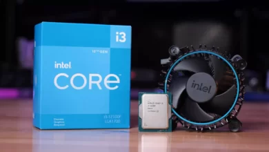 پردازنده Intel Core i3 12100F اینتل در کنار کولر استوک اینتل