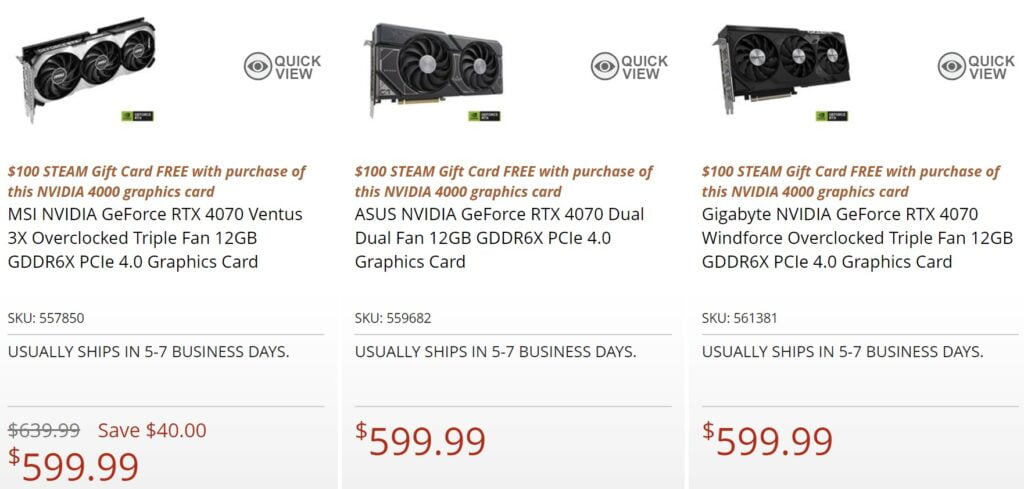 مدل‌های کارت گرافیک سری RTX 40 با گیفت کارت‌های 100 دلاری استیم فروخته می‌شوند
