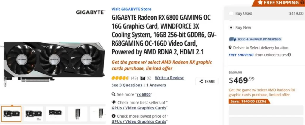 قیمت کارت گرافیک Radeon RX 6800 هم به 469 دلار کاهش یافت!