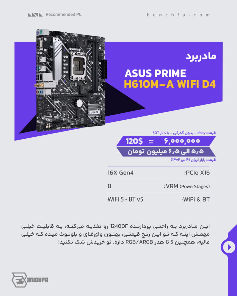 مادربرد ASUS Prime H610M-A D4 Wifi