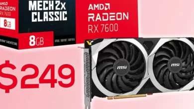 کارت گرافیک AMD Radeon RX 7600 با قیمت 249 دلار در دسترس است