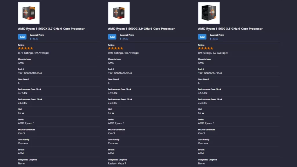 قیمت پردازنده‌های Ryzen 5 5600G و Ryzen 5 5600X در بازار جهانی