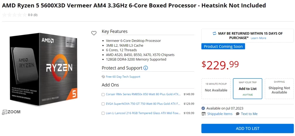 پردازنده AMD Ryzen 5 5600X3D رسماً با قیمت 229 دلار در آمریکا عرضه شد