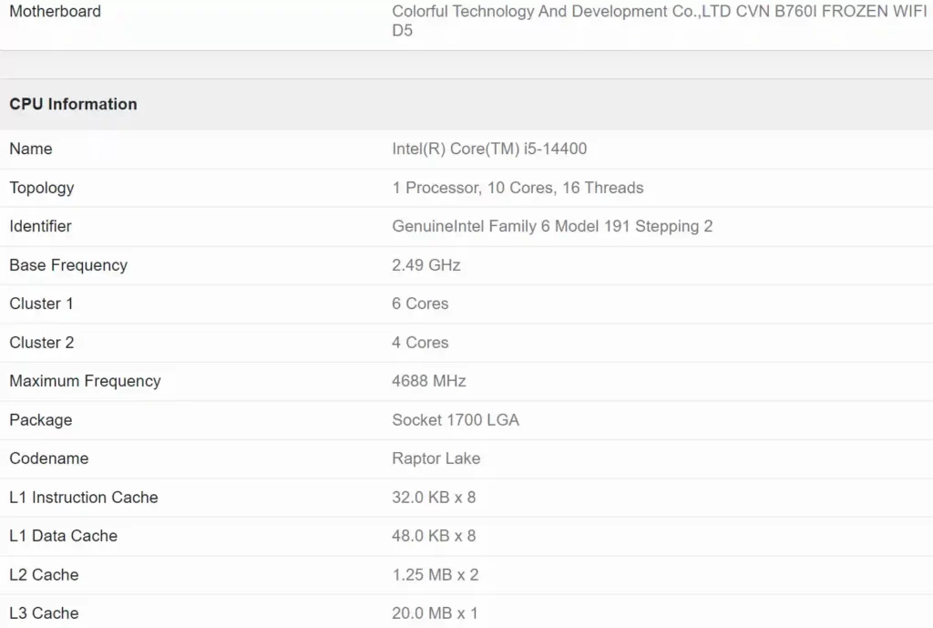 مشخصات پردازنده Core i5-14400