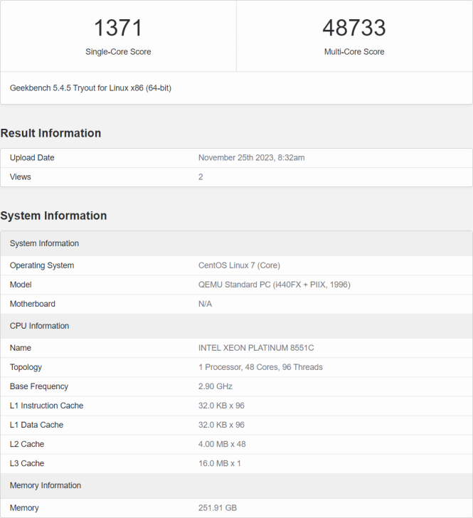 بنچمارک پردازندههای Platinum 8558P و 8551C از سری Xeon، در Geekbench لو رفت.