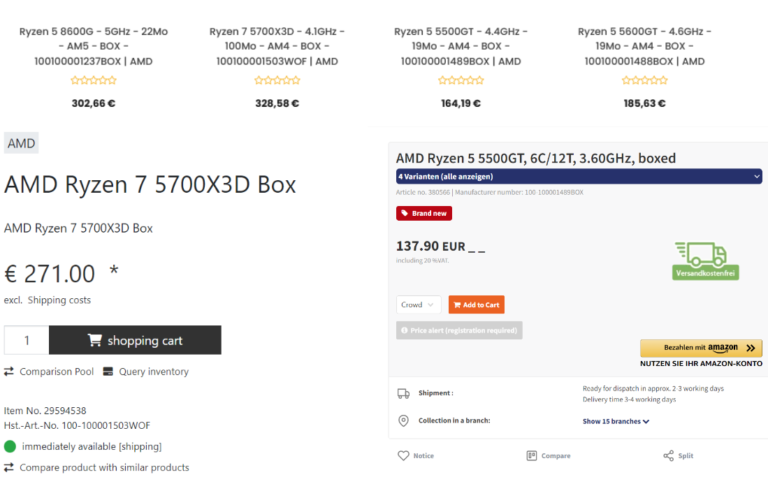 قیمت پردازنده Ryzen 7 5700X3D و Ryzen 5 5500GT