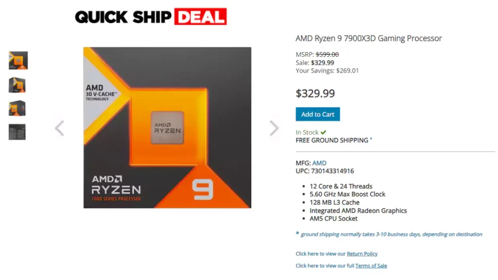 پردازنده  Ryzen 9 7900X3D از AMD با قیمت 329 دلار در دسترس قرار گرفت
