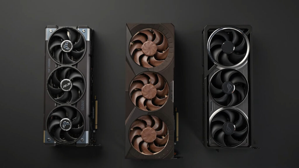 کارت گرافیک ASUS RTX 5080 Noctua Edition در کنار ASUS TUF و ROG Astral